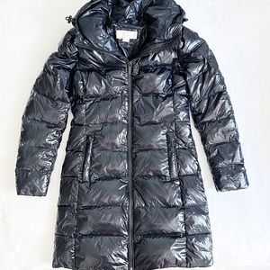 Michael Kors High Shine Down Midi Hooded Puffer Coat Black XS